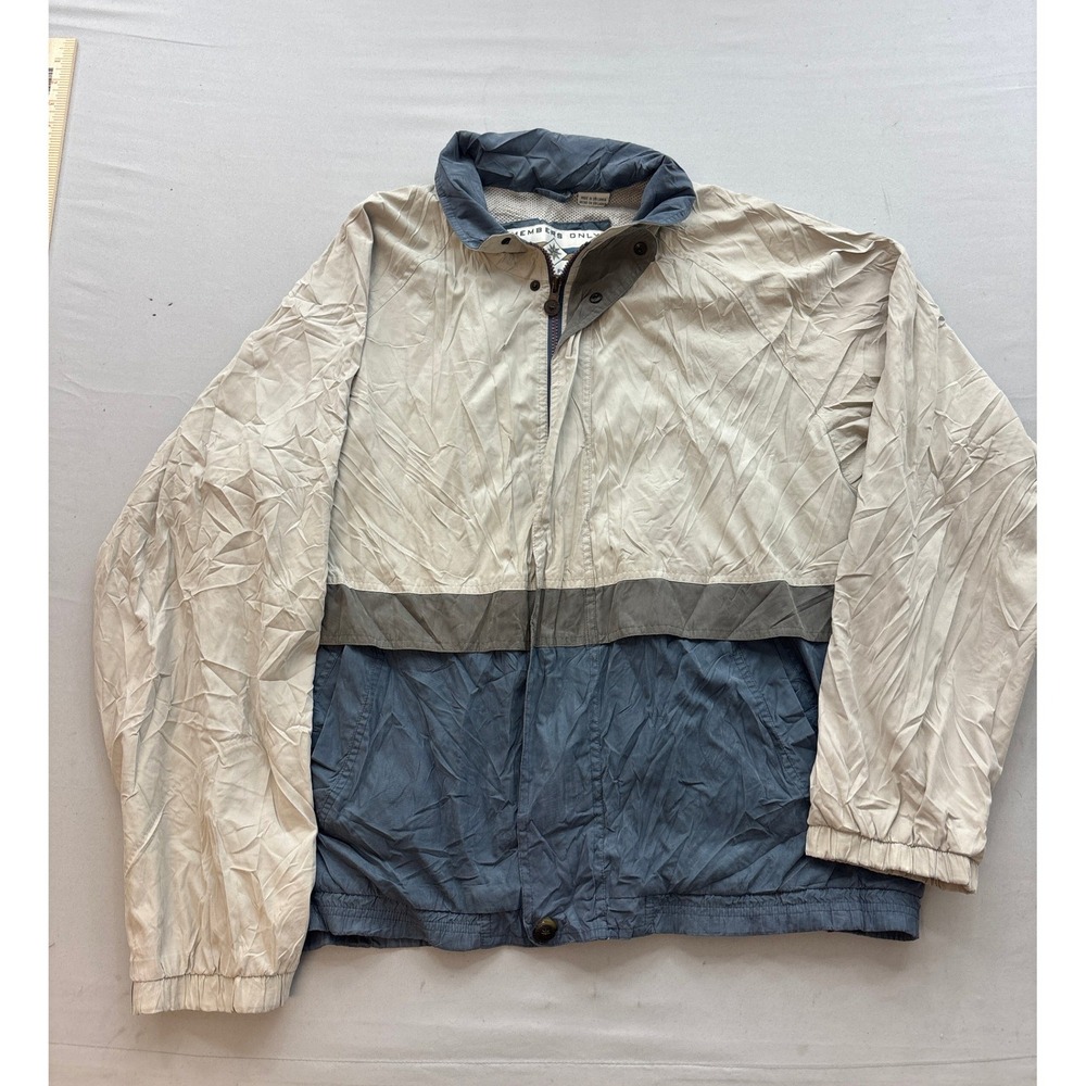 Members Only Vintage Microfiber Colorblock Jacket Mens Large Blue Cream Grey